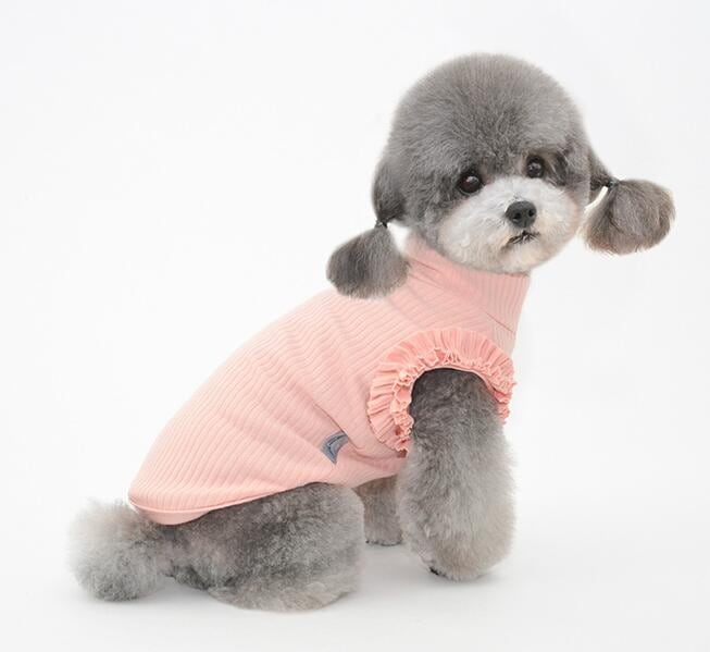ドッグウェア 袖フリルハイネックリブニット ピンク 犬服 | ＋DOG