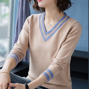 セーター ニットセーター 長袖 Vネック カレッジ ストライプ柄 トップス 袖あり かわいい きれいめ シンプル 大人 上品 おしゃれ お洒落 大人可愛い 大人女子 ラブリー キュート ガーリー セクシー エレガント 白 ホワイト 黒 ブラック 赤 レッド 青 ブルー ベージュ 無地 秋 冬 10代 20代 30代 40代 50代 レディース オフィス ビジネス OL 通勤 学生 通学 デート お出かけ 着回し 普段使い 韓国 韓国系 オルチャン ファッション コーデ モテ トレンド 流行