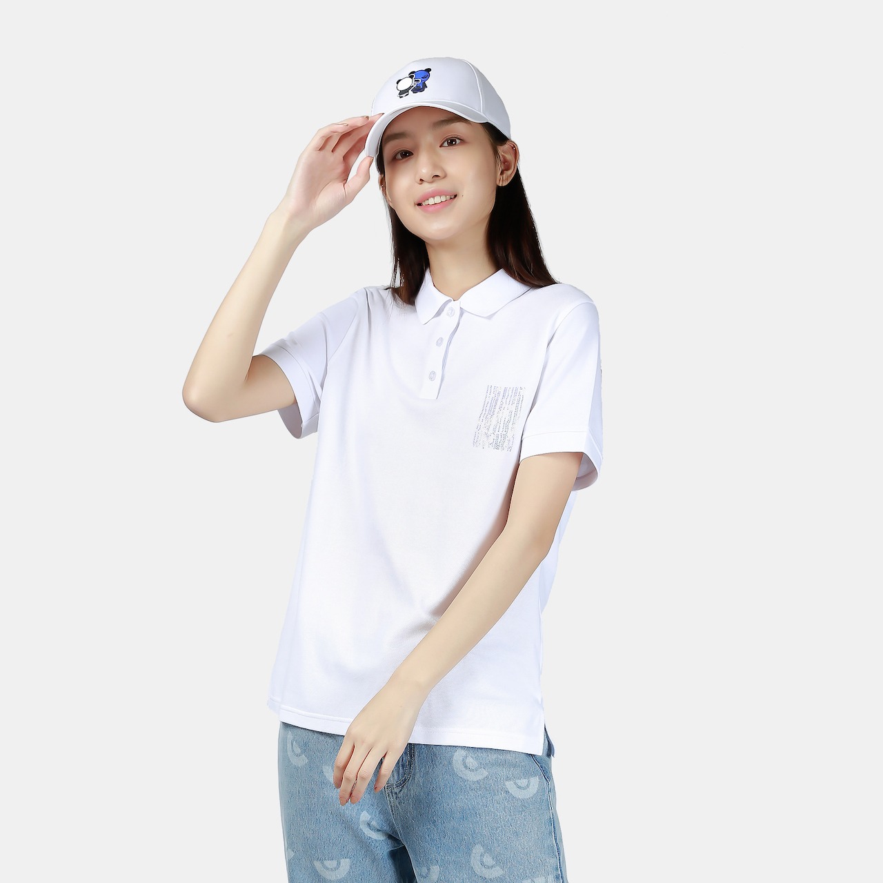 【HIPANDA ハイパンダ】レディース ラインストーン ポロシャツ WOMEN'S RHINESTONE POLO SHIRT / WHITE・BLACK・GRAY