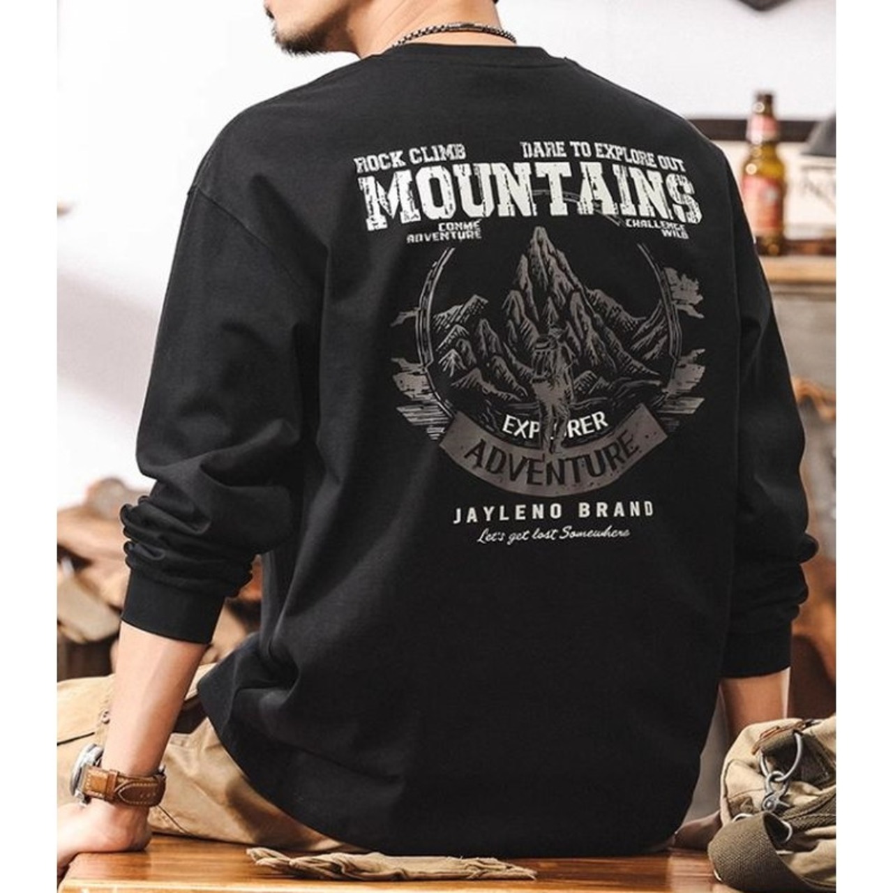 Back Print Long Sleeve Crew Neck Men's T-Shirt ◇H0593