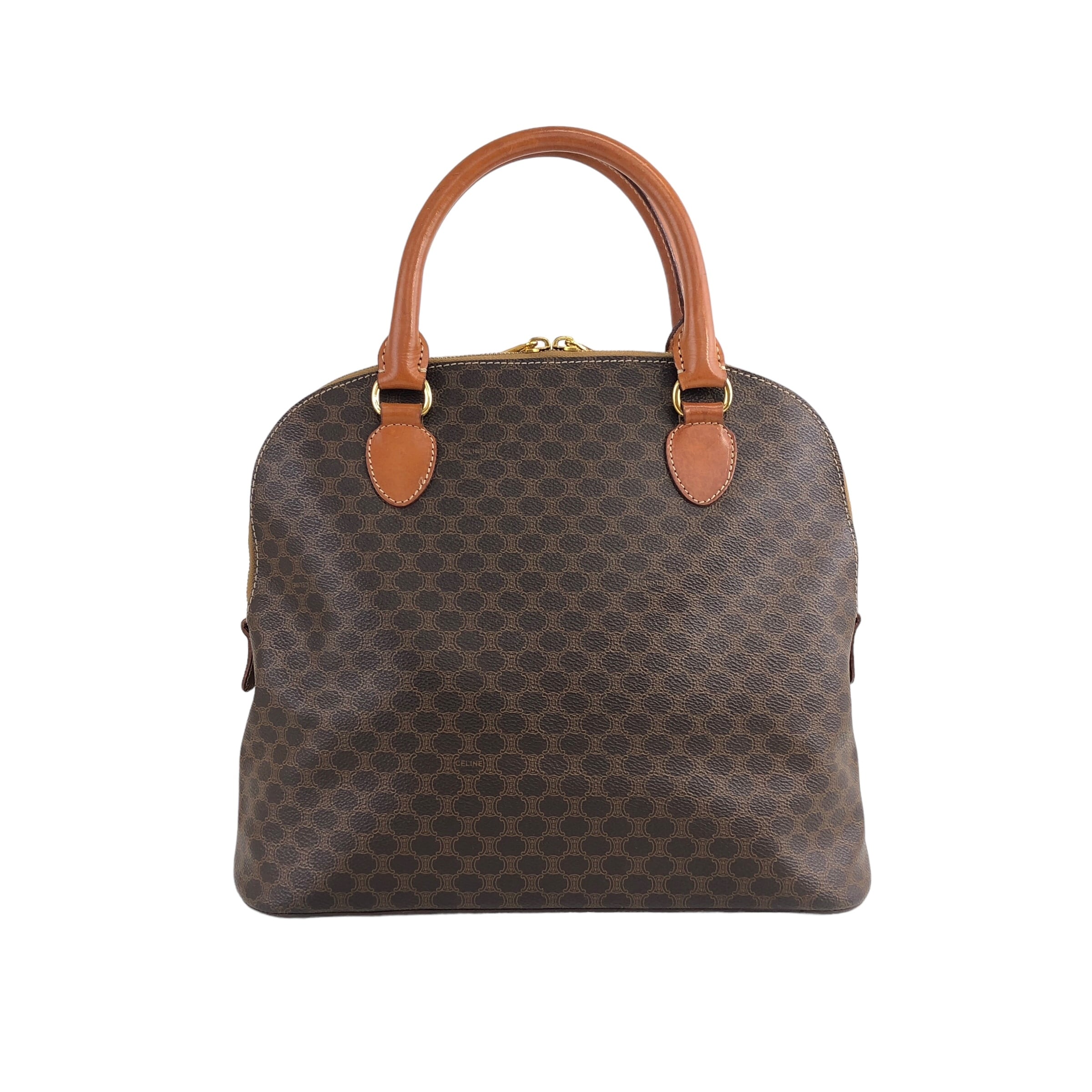CELINE セリーヌ マカダム ハンドバッグ ブラウン ブラゾン レザー