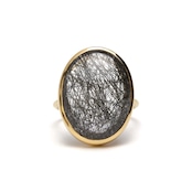 【SPECIAL PRICE】S925 SINGLE STONE THIN RING -BLACK RUTILE QUARTZ-