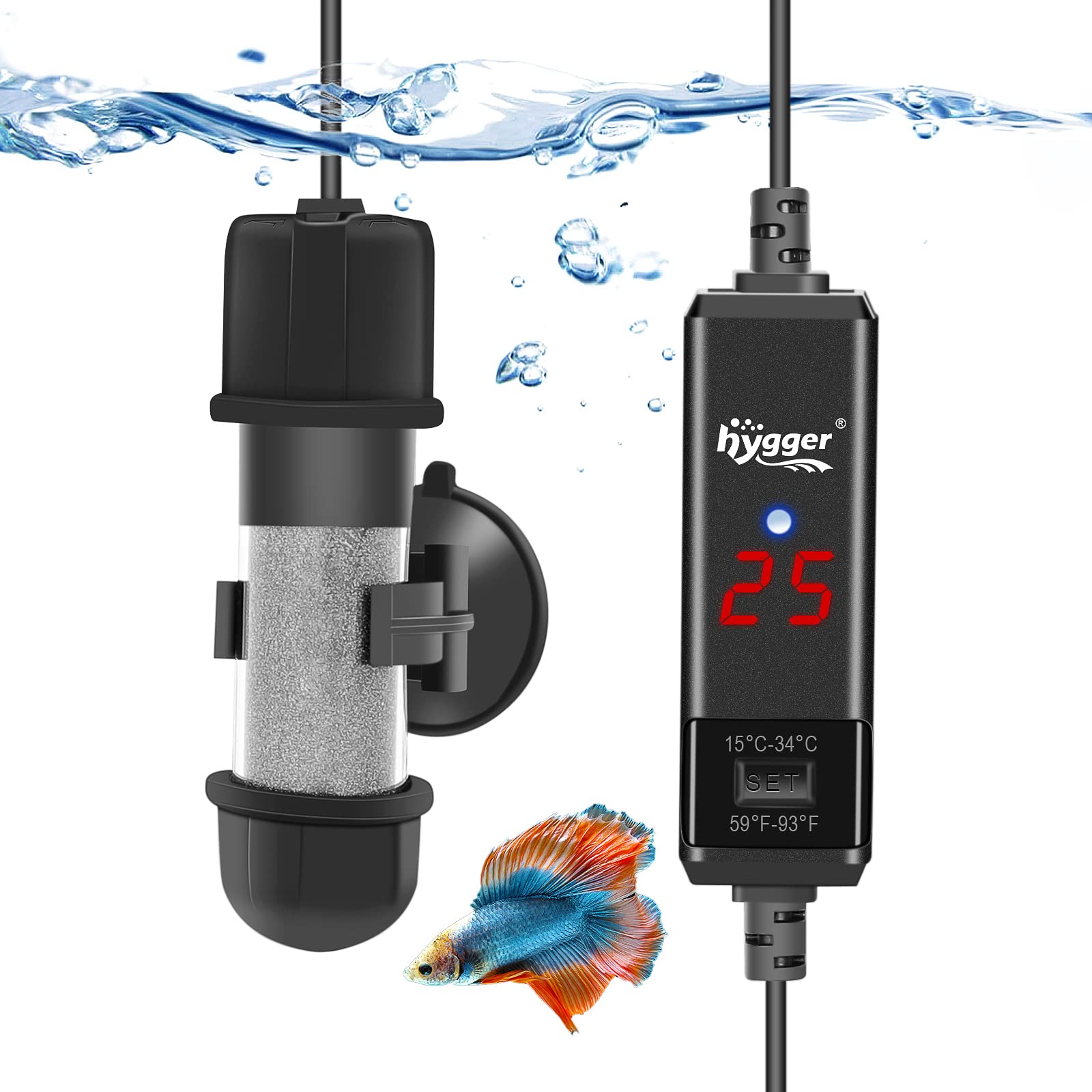 Hygger 水槽ヒーター 10W 石英防爆ガラス 温度調節可能 水中用ミニ