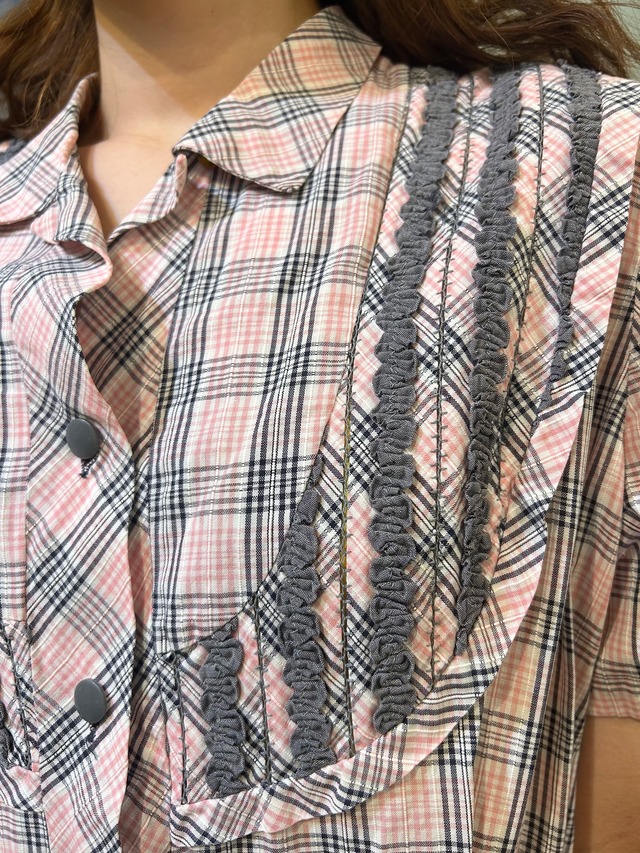 40's50's "kay whitney" pink× gray check dress