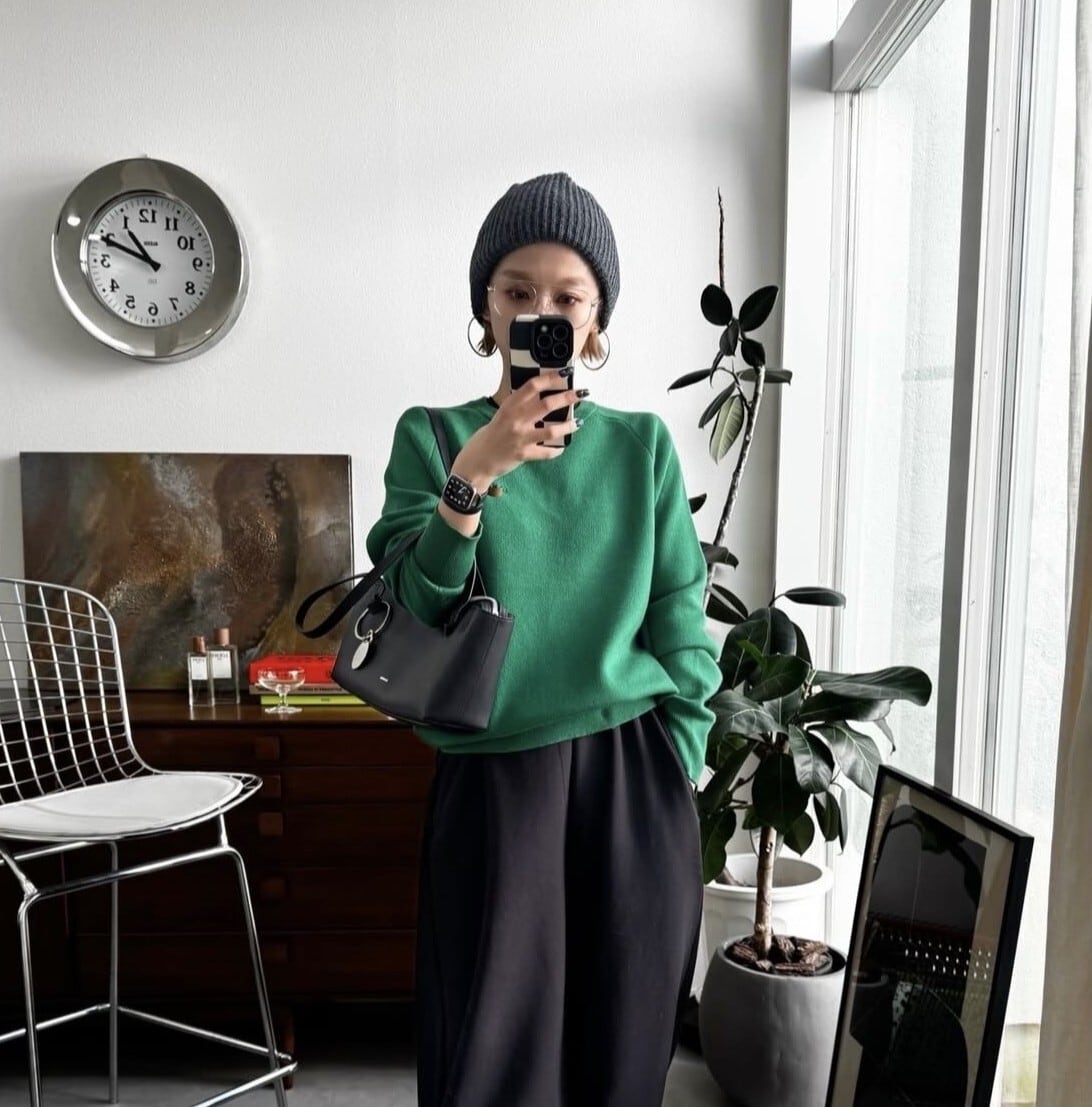 鹿児島先行販売】刺繍ロゴスウェットライクKnit/グリーン | CFT.