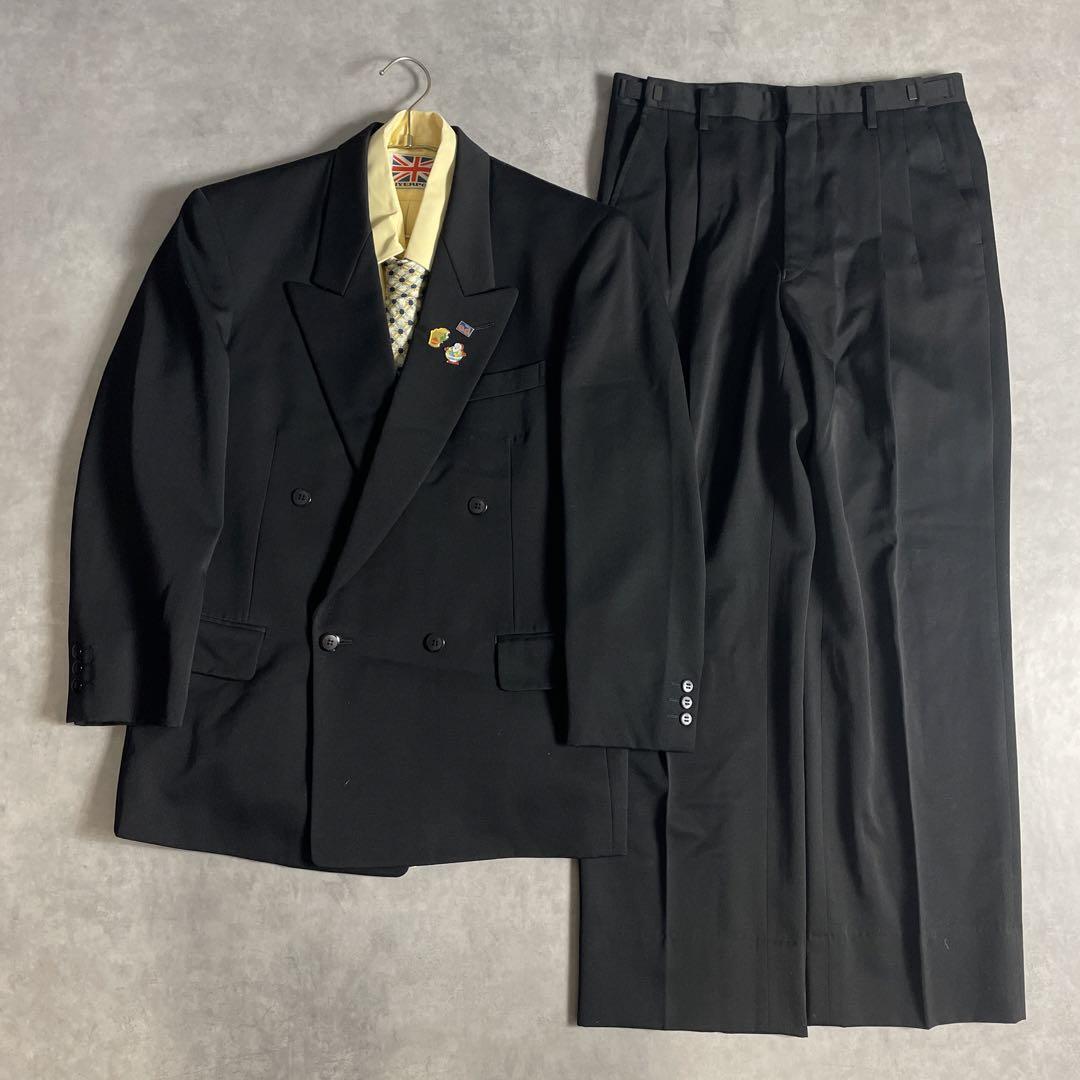 90s ヴィンテージ スーツ ダブル セットアップ 成人式vol.122イエロー