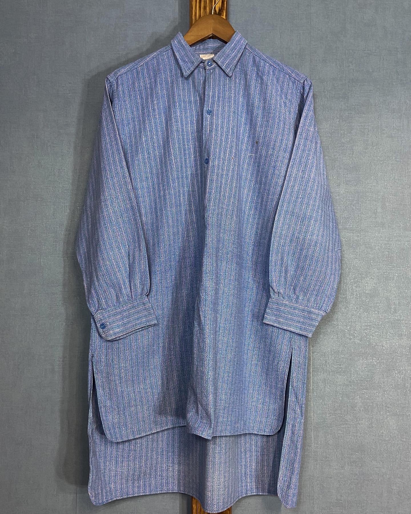 トップス 1950s- French vintage grandpa shirt 1950s】French Vintage Blue Striped Cotton Grandpa/Pullover