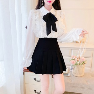 ribbon frill blouse and pleated skirt　A0082
