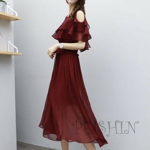 ★送料無料★9号（M）☆ミモレ丈オフショルダ－風ワンピ－ス(OPN4060)