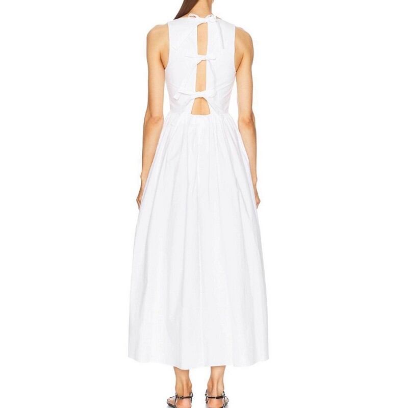 Back Ribbon A-Line Cotton Poplin Midi Dress W00442