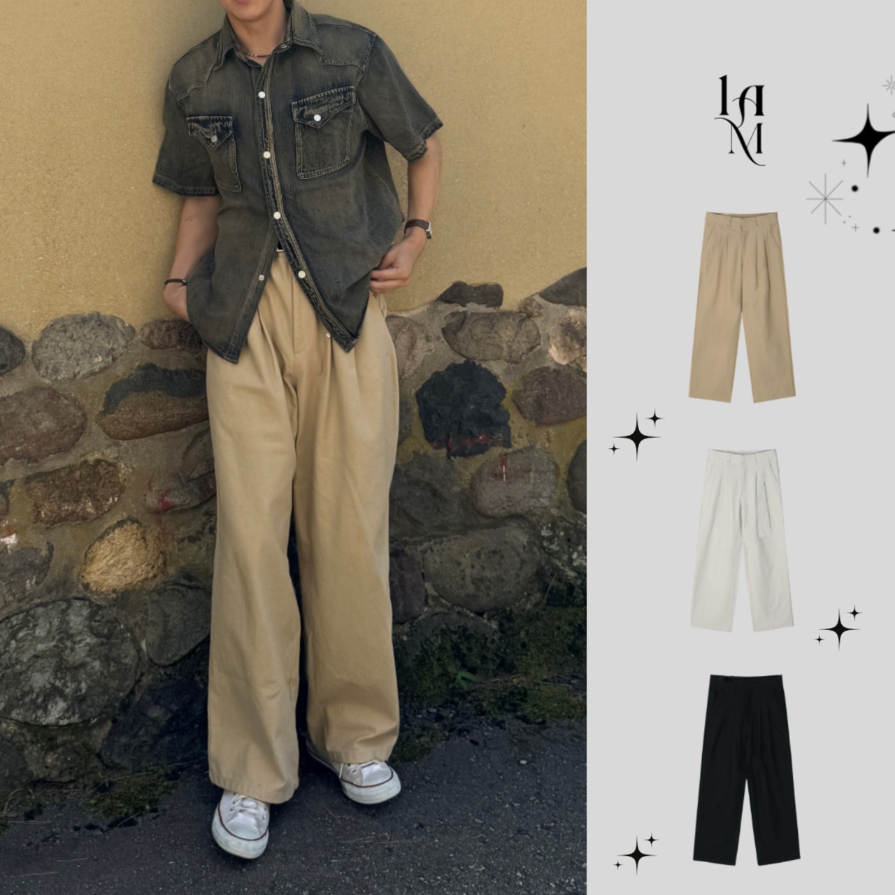 Double Twist Tuck Premium Cotton Pants（3color） - 1