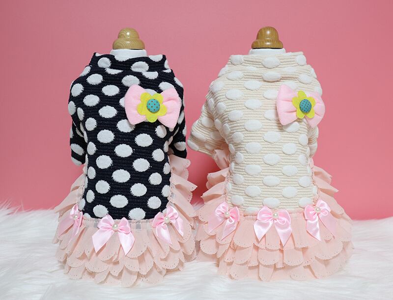 水玉ワンピース XS ~ 2XL 2color / 犬服 ワンピース 犬の服 秋冬 小型犬 中型犬 大型犬 ドッグウェア