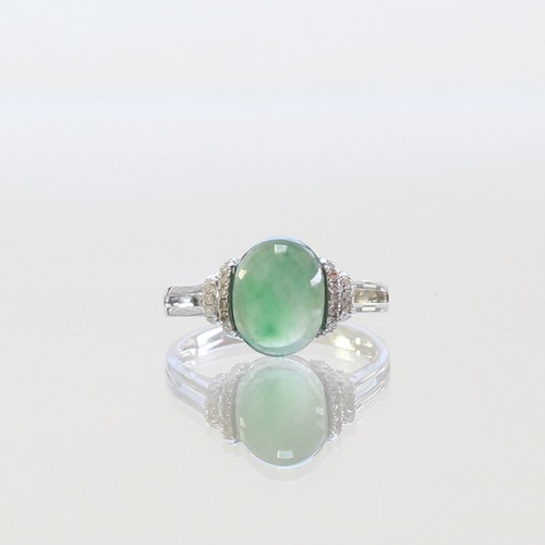 青翡翠リング【K10WG green jade side diamond】A貨翡翠 jd_rg2051
