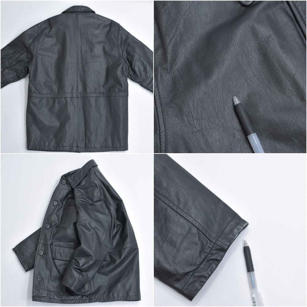 90s～ CRACKERS ブラックレザー ハーフコート 本革 革ジャン 裏地付き