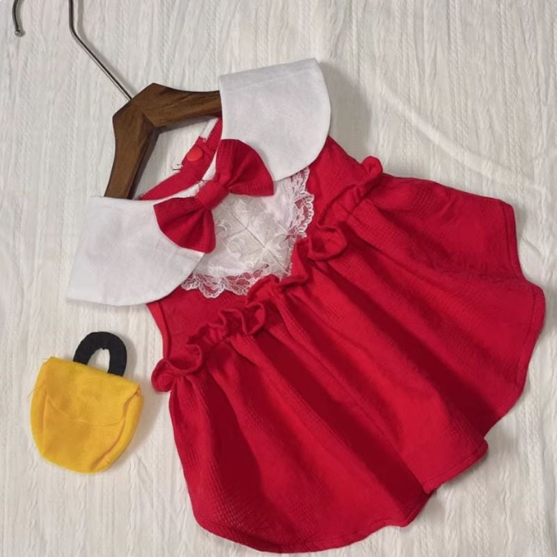 ビビットレッドのお嬢様ワンピース 犬服 00479