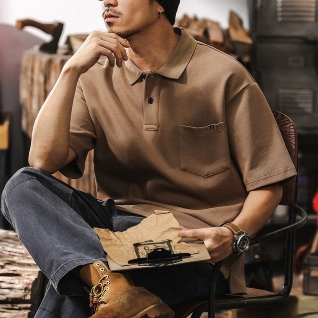 ボックスシルエット 胸ポケット付き ショートスリーブポロシャツ 00526