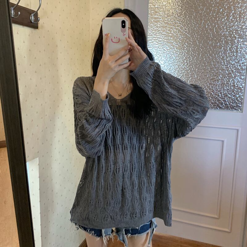 薄手ルーズスタイルブラウス オータムウィンターセーター ロング 秋物 冬物 試着室56133501355