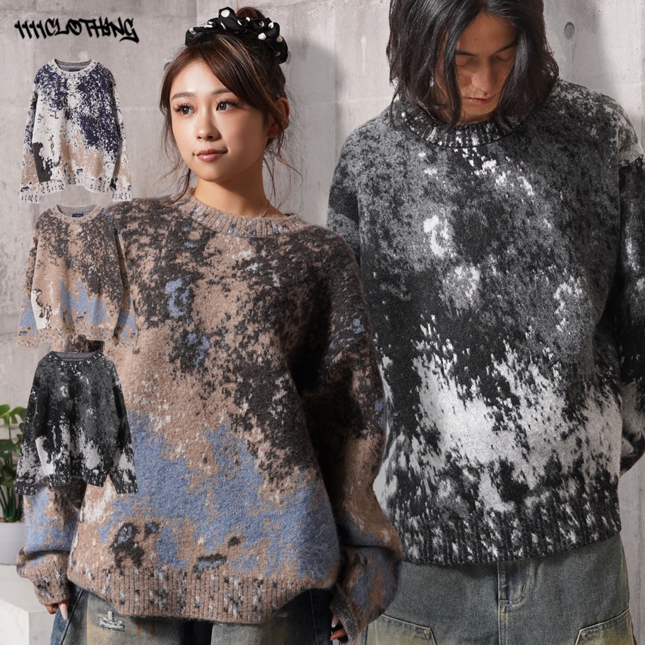 ◆アブストラクト オーバーサイズ クルーニット◆si-50060725