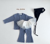 韓国子供服 / Mybebe / ボーダーひらひらブーツカット *XS~XL*