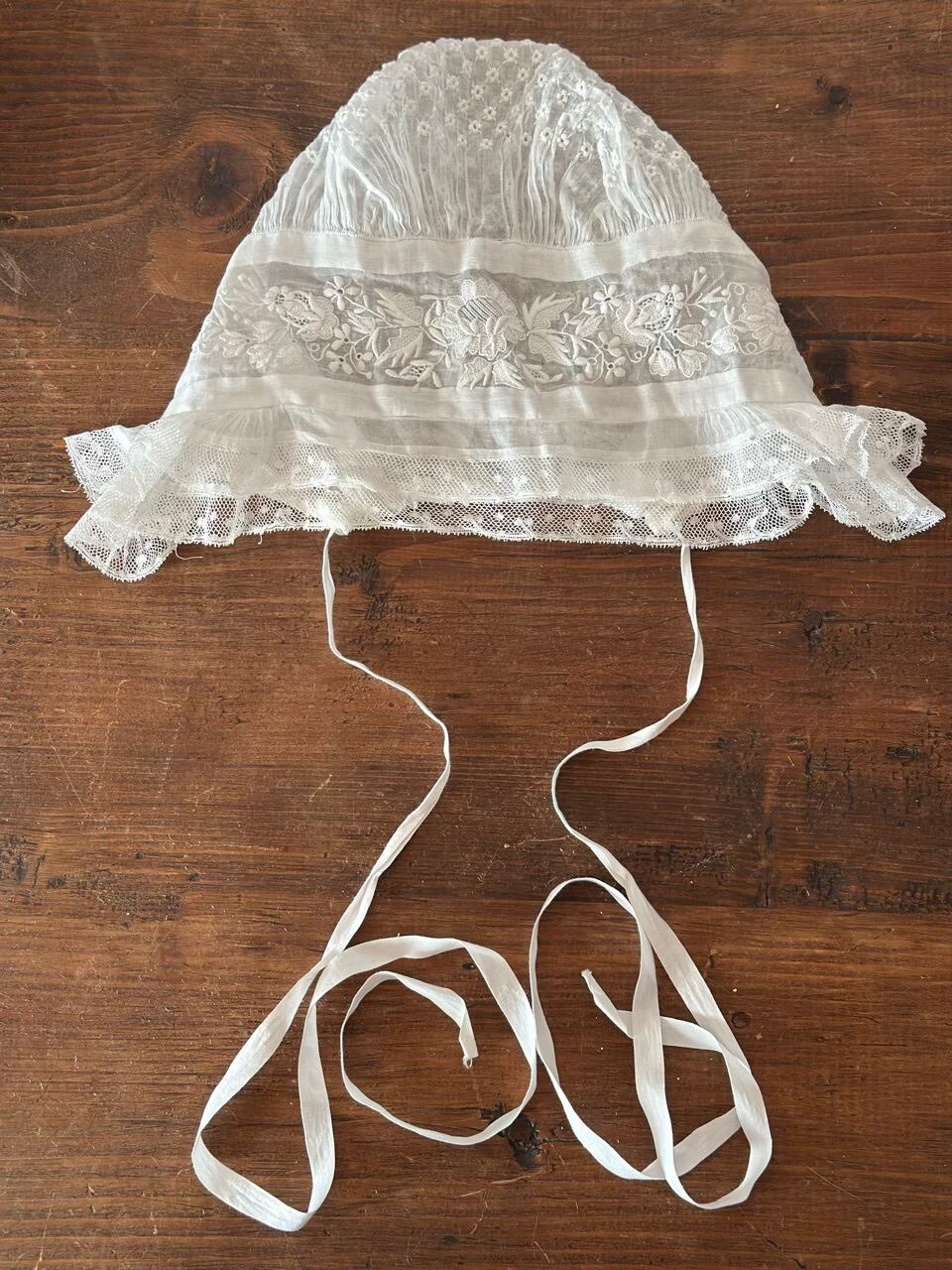 19世紀 チュールレース 少女のボネ 帽子 | Brocante de La Cocotte