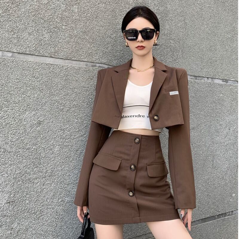 オータムショートハイウェストウェストスカート カラースタイル ストリート 秋物 ハンチェンe34781246638