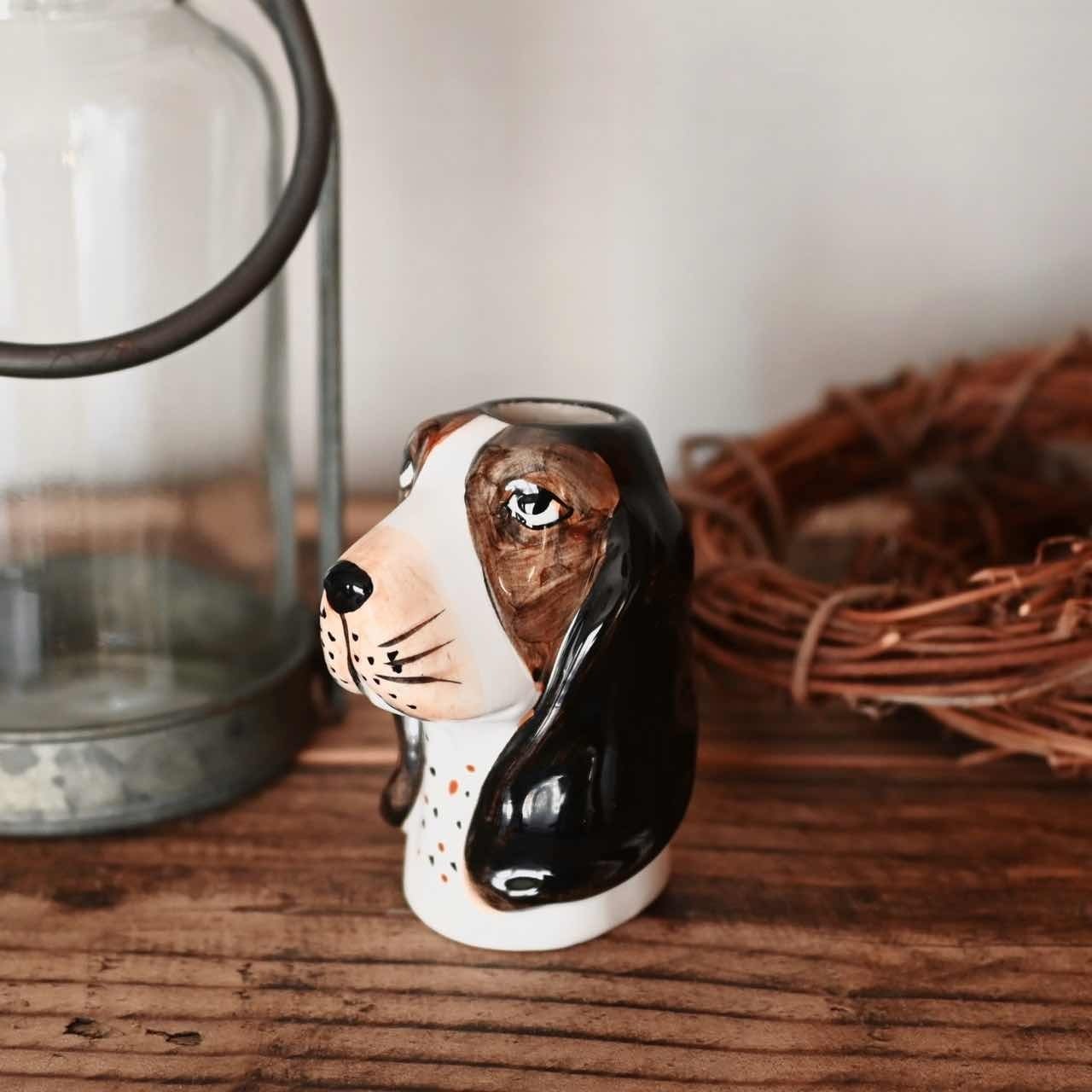 11/18 再入荷 】ちいさなビーグルの花瓶｜犬 動物型 レトロ 陶器 ミニ