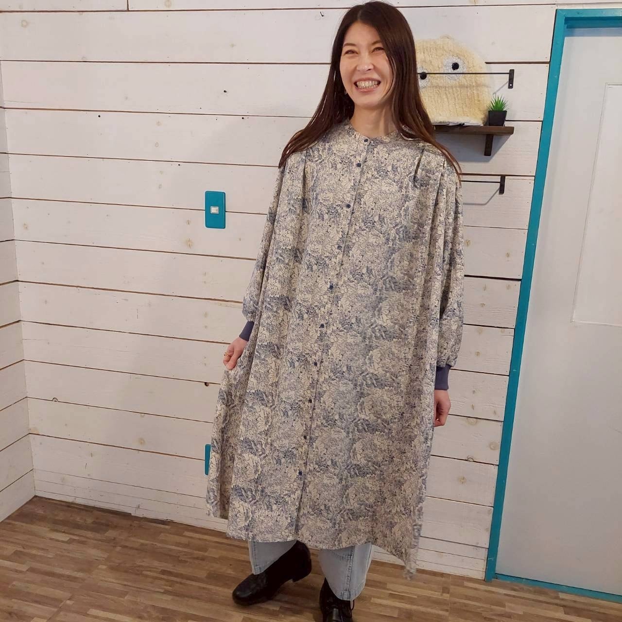 『People's』 2398 花柄ワッシャー加工 ふんわり ワンピース　フリーサイズ