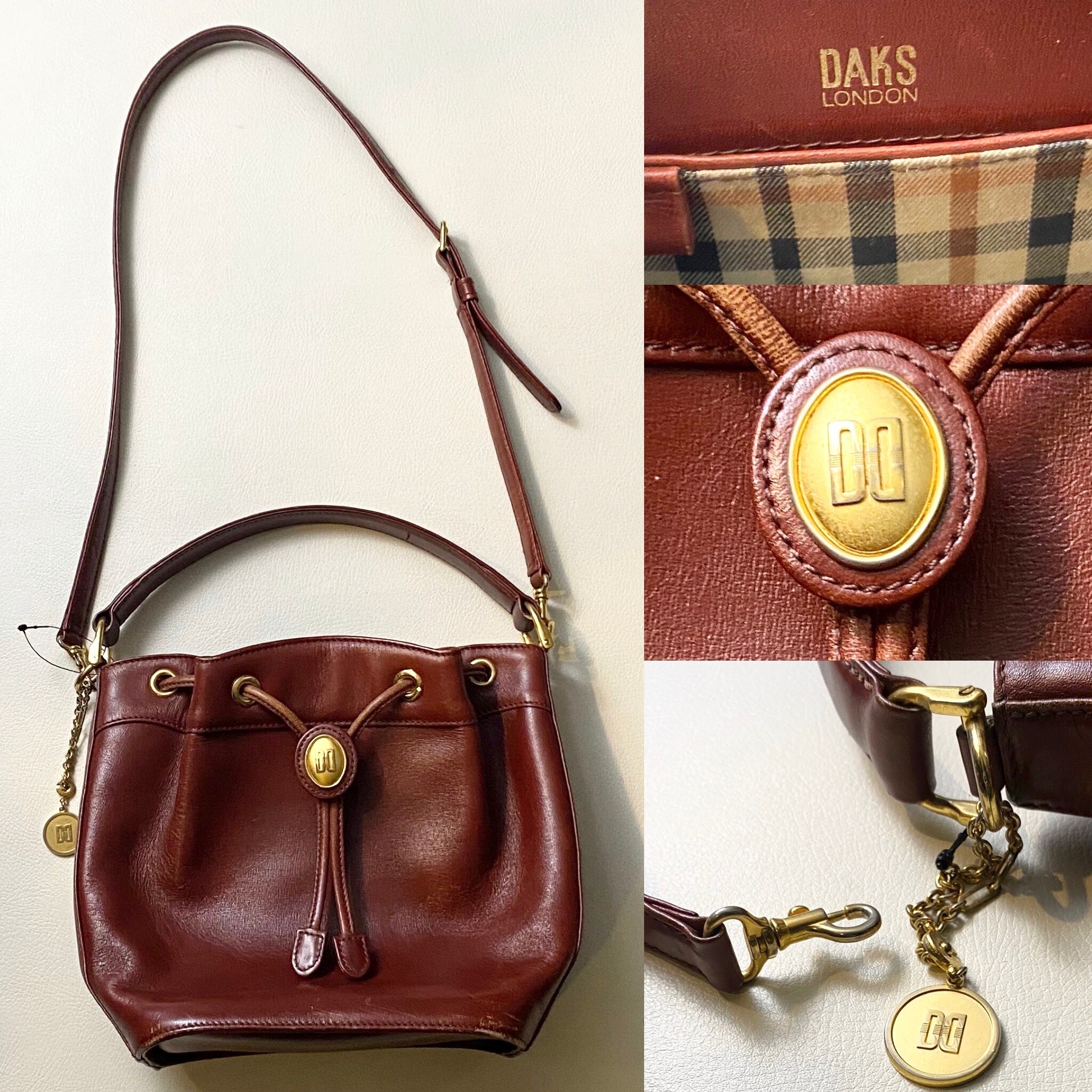 vintage DAKS 2way leather drawstring bag | NOIR ONLINE