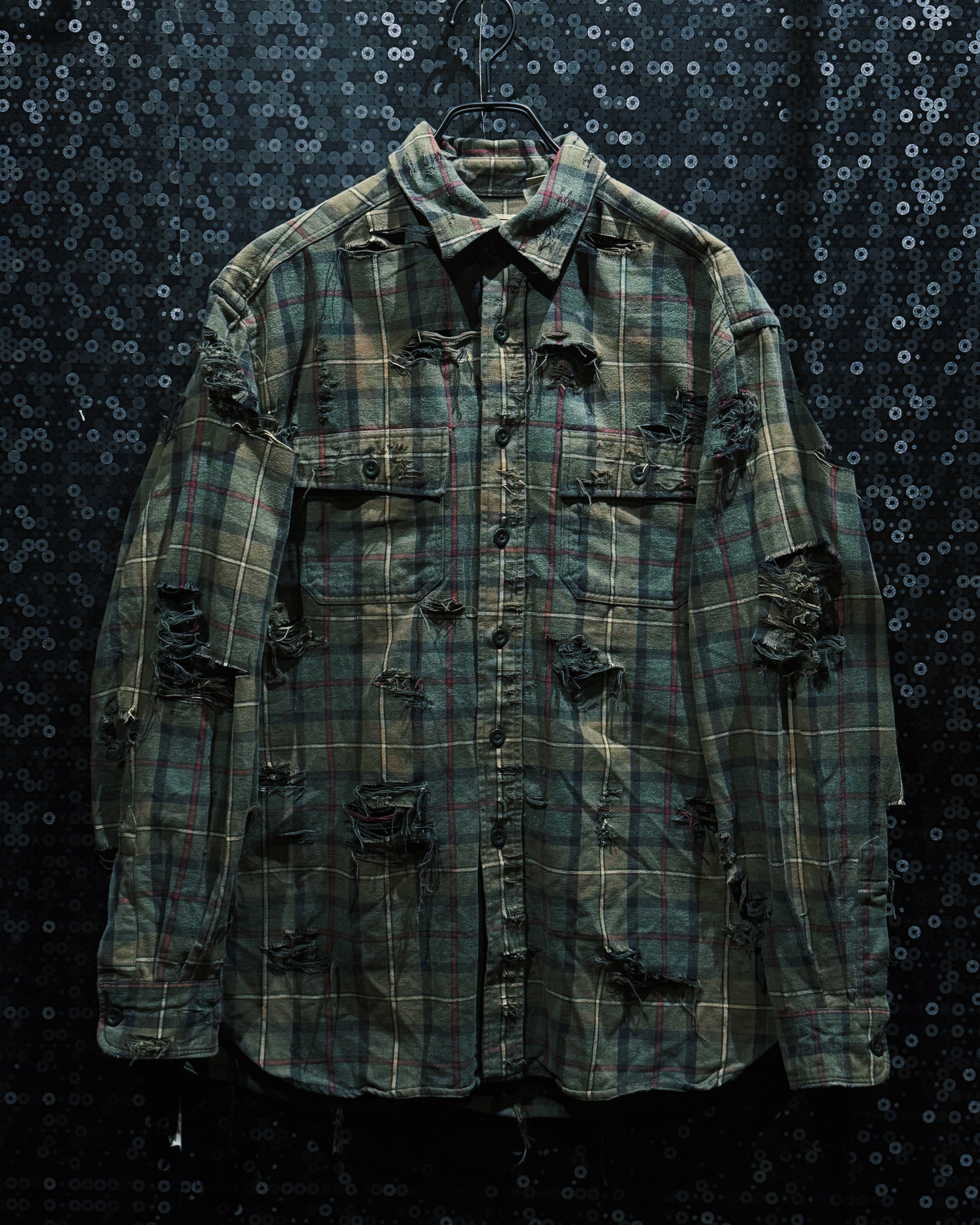 【ÆIEM】original”boro”remake” L.L.Beari vintage Heavy Flannel Multi-Damage Check Shirt
