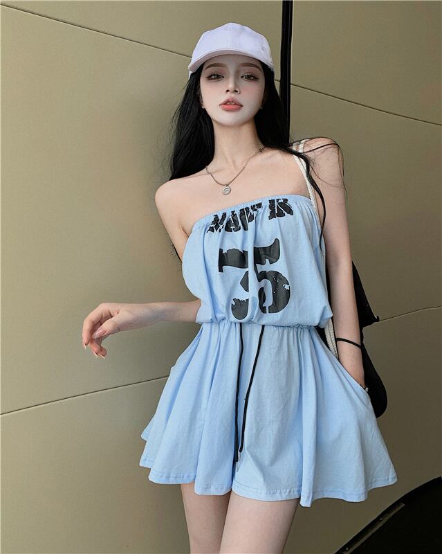 トップス ジャンプスーツ オールインワン サマー薄手ショーツ ハイウェストウェストワイドレッグパンツ 夏物 ブルマー ワイドパンツ ブラックストロベリース43479872954