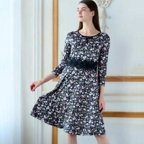 22年春夏入荷 スーパービューティー Super Beauty ウェストレース ビジュー使い花柄プリントワンピース ピンク L Ll 42 44 大人かわいい服 Gold Smith