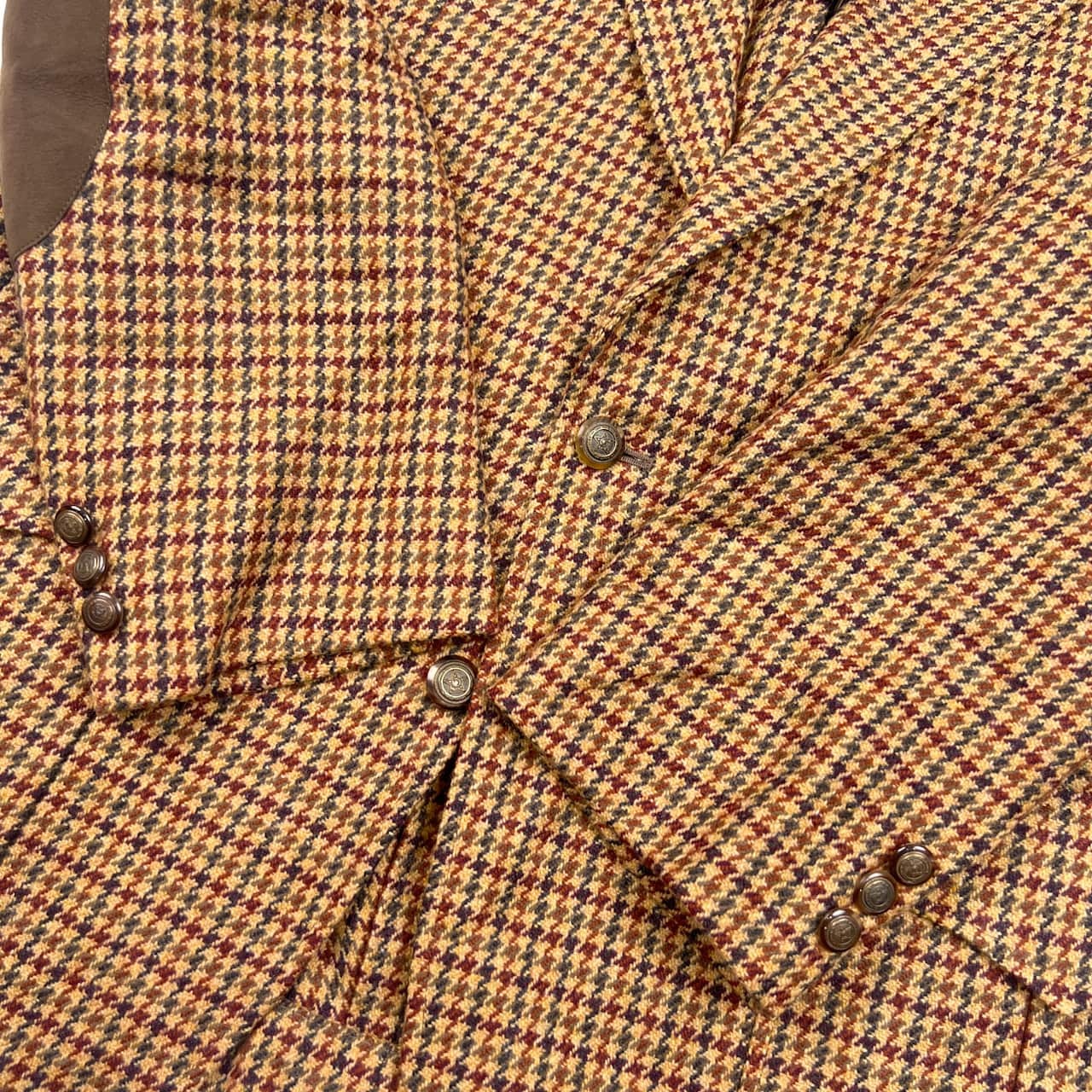 Stanley Blacker スタンリーブラッカー Alexanders OF SCOTLAND エルボーパッチ 千鳥柄 ウール 2B テーラードジャケット100-90-180/ベージュ系 メンズ