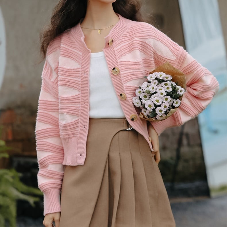 ✨人気✨　ポリアンナ　前開きフリルボーダーカーディガン　フェミニンガーリー　M