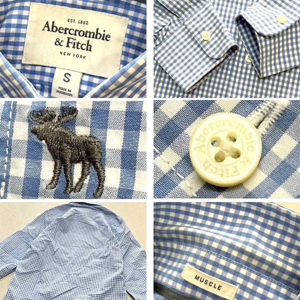 本物正規◆アバクロ◆長袖シャツ 0071-023 紺白■S■新品■ギンガムチェック アバクロ ネルシャツ メンズ 長袖シャツ カジュアルシャツ
