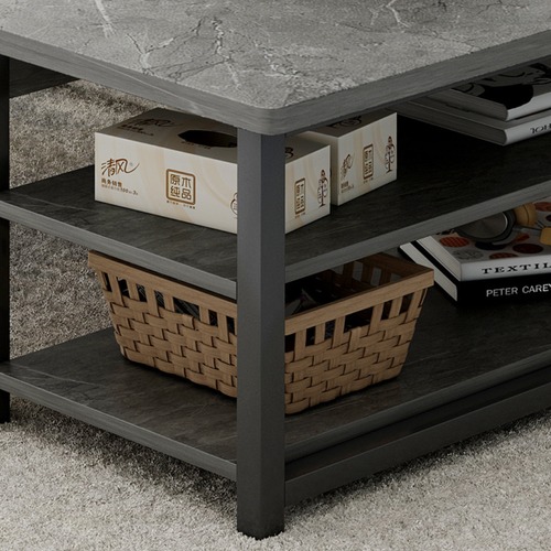 コーヒーテーブル 長方形 収納付き 大理石調 インダストリアル モダン リビング ローテーブル 二段 スチール脚 北欧 おしゃれ