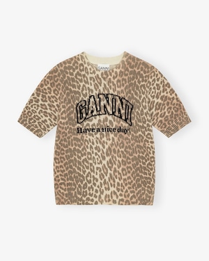 【GANNI】Leopard Wool Mix T-shirt