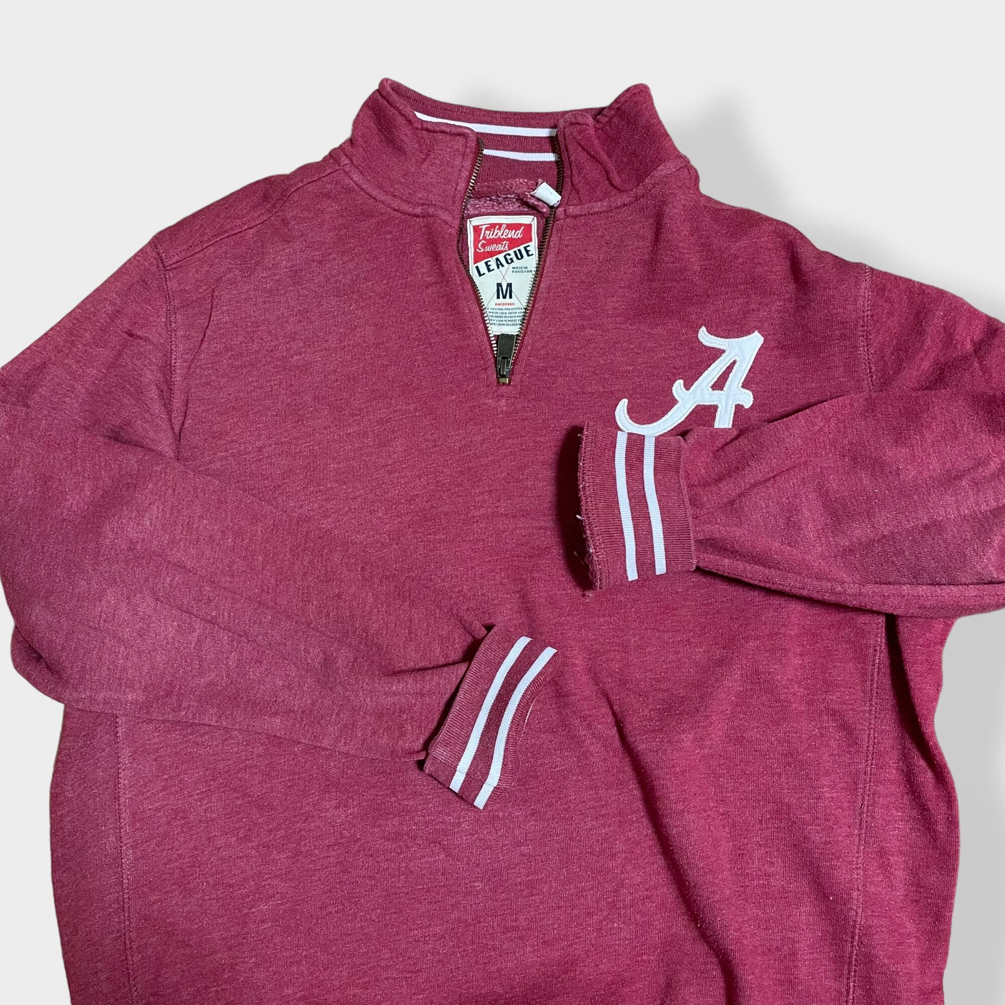 Triblend】カレッジロゴ アラバマ大学 Alabama 刺繍ロゴ ハーフジップ