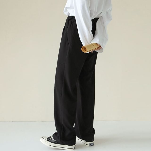 予約販売】ストレートパンツ メンズ パンツ シンプル 無地 ブラック