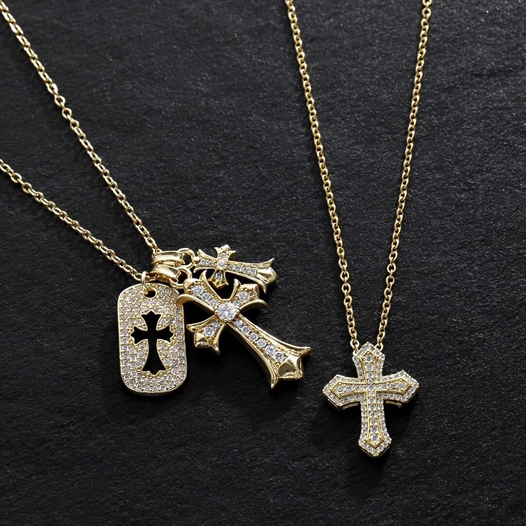 SILVER即納】-LUXURY CROSS SERIES- sield&double cross necklace VN7