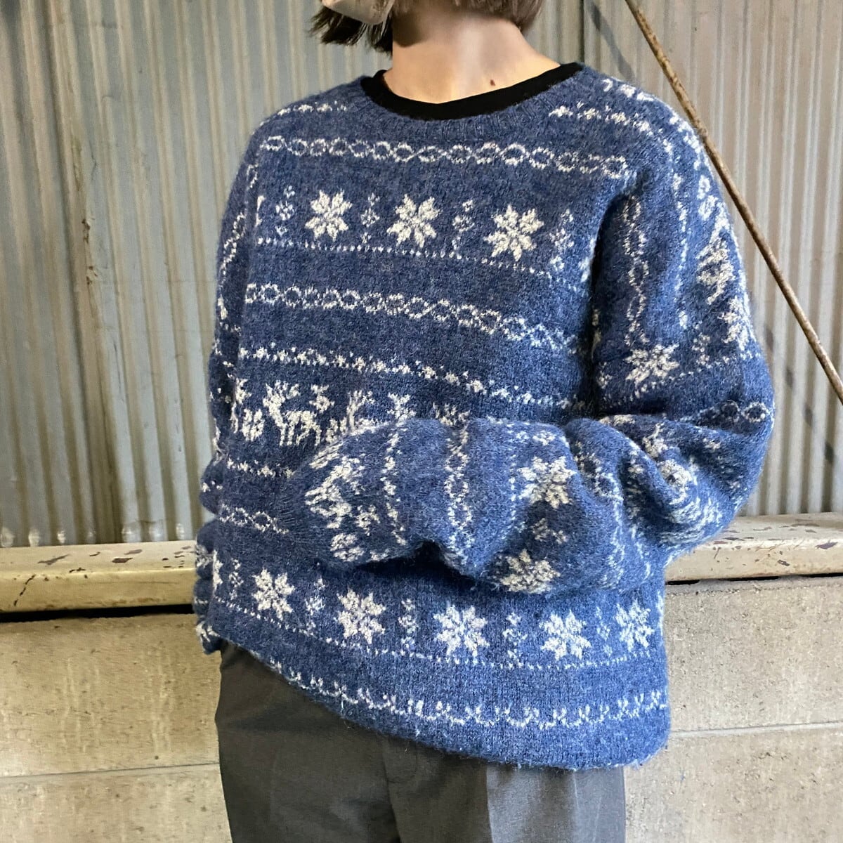 90s WOOLRICH ウールリッチ アニマル柄 ニット セーター USA古着-