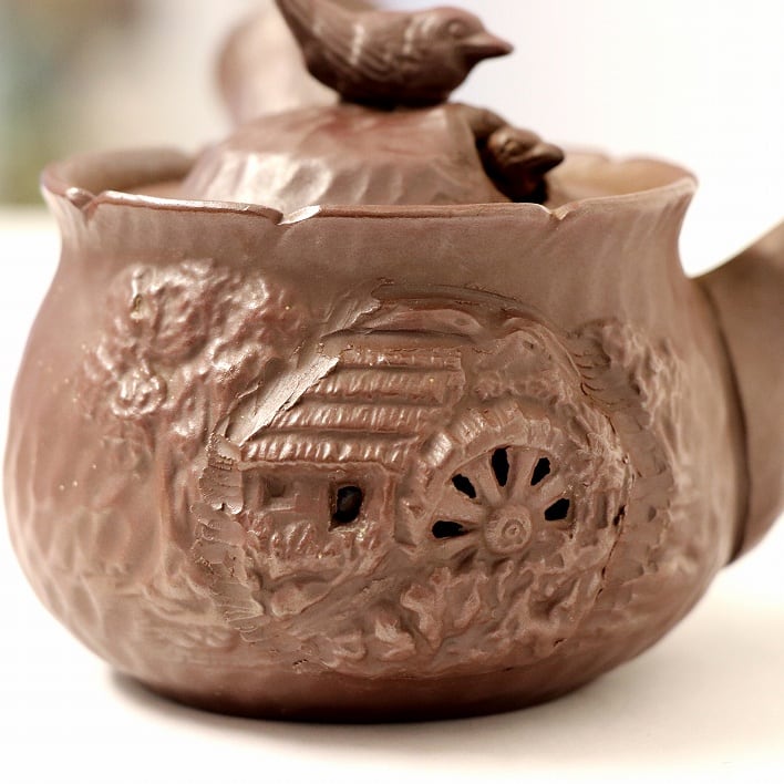 煎茶道具　萬古焼　英山造　紫砂　朱泥　鳥顔出　横手急須　V　9620 煎茶道具 萬古焼 英山造 紫砂 朱泥 鳥顔出 横手急須 V 9620 - メルカリ