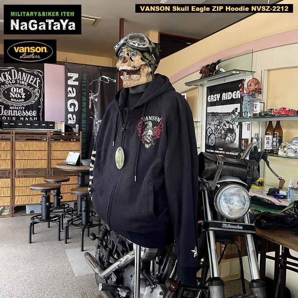 バイカー系 VANSON バンソン スカルイーグル ZIP パーカー NVSZ-2212