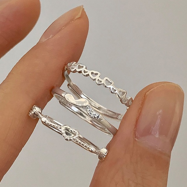 Weiwan925シルバーシンプルなハートリング 3s