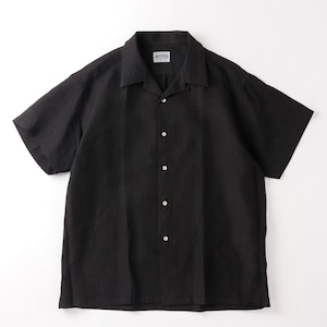 【新品】MINTENS 1950s vintage linen shirts made in France fabrics made in JAPAN S/S open collar/ フランス製 ヴィンテージ生地 リネン オープンカラー 半袖 シャツ ブラック オリジナルブランド 1950年代シルエット サイズ①・②