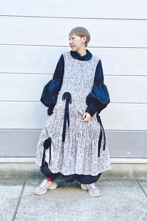【 Only Two × frankygrow 】BEAR SHEER RIBBON DRESS / GRAY - F2