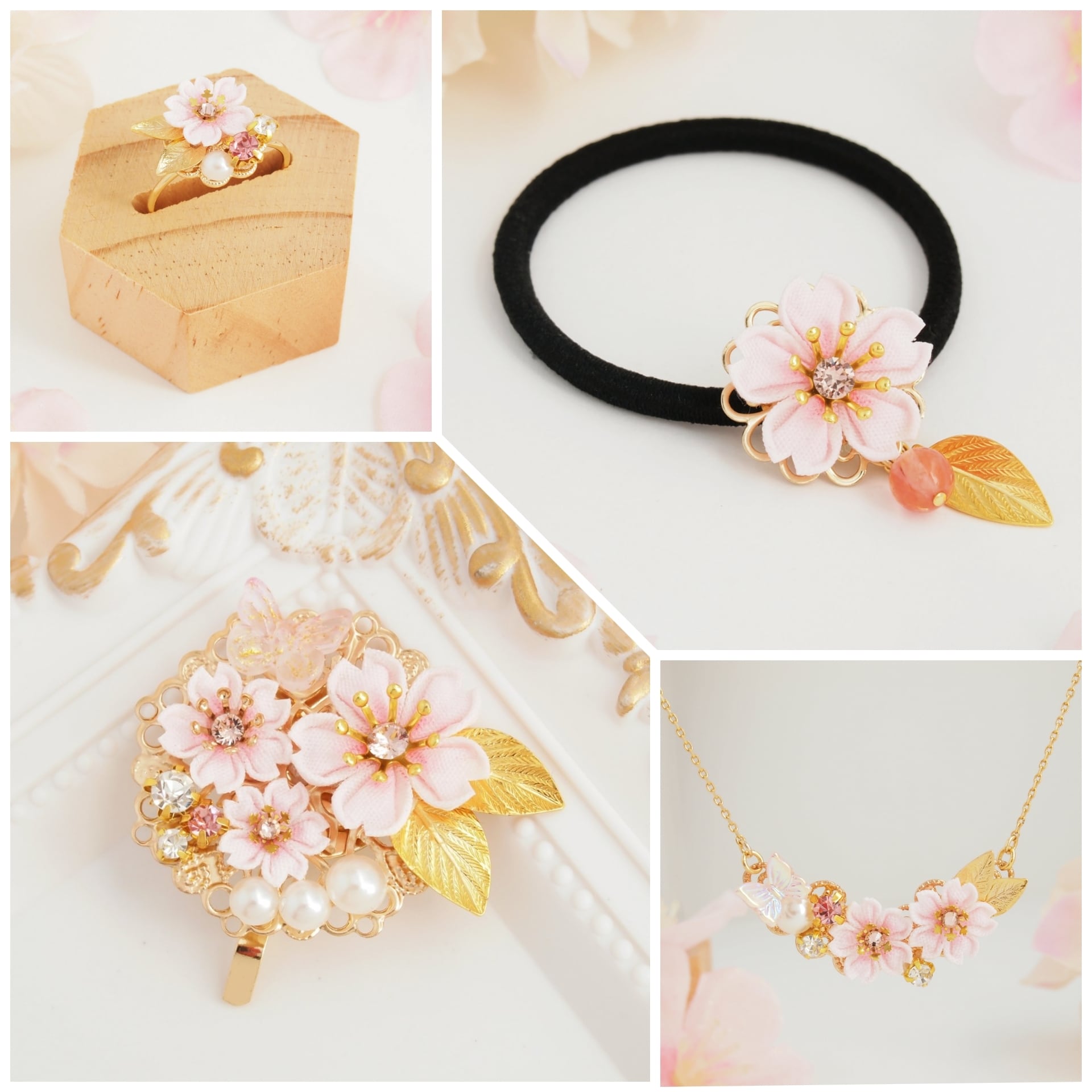 つまみ細工* 桜と蝶々の ピアス イヤリング ~花の宴 つまみ細工* 桜と蝶々の ピアス イヤリング ~花の宴