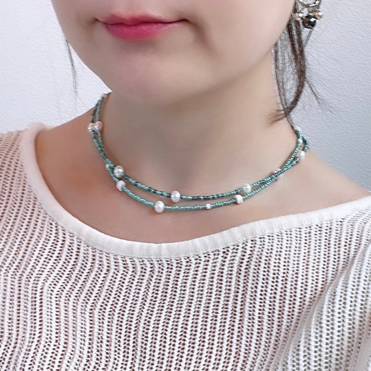 eliou 賢明 (エリュー) Remmy グリーンネックレス パールビーズ 