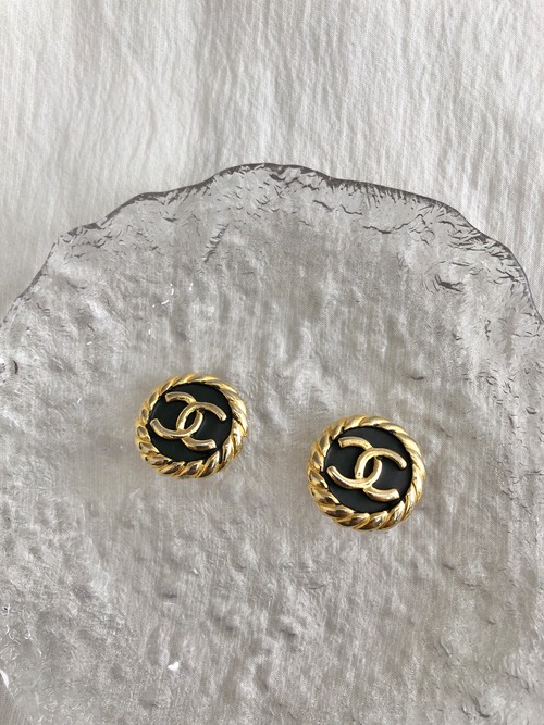 CHANEL シャネル イヤリング ブラック ゴールド ココマーク ツイスト vintage ヴィンテージ オールド bcnc28