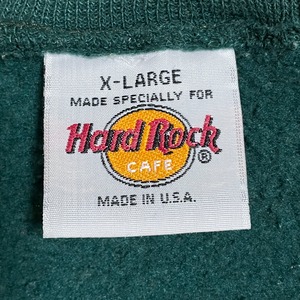 Hard Rock Cafe 90s USA製 スウェット トレーナー ロゴ 刺繍 プルオーバー ディープグリーン ユニセックス XL ビッグサイズ ヴィンテージ  ビンテージ オールド ハードロックカフェ ボストン US古着