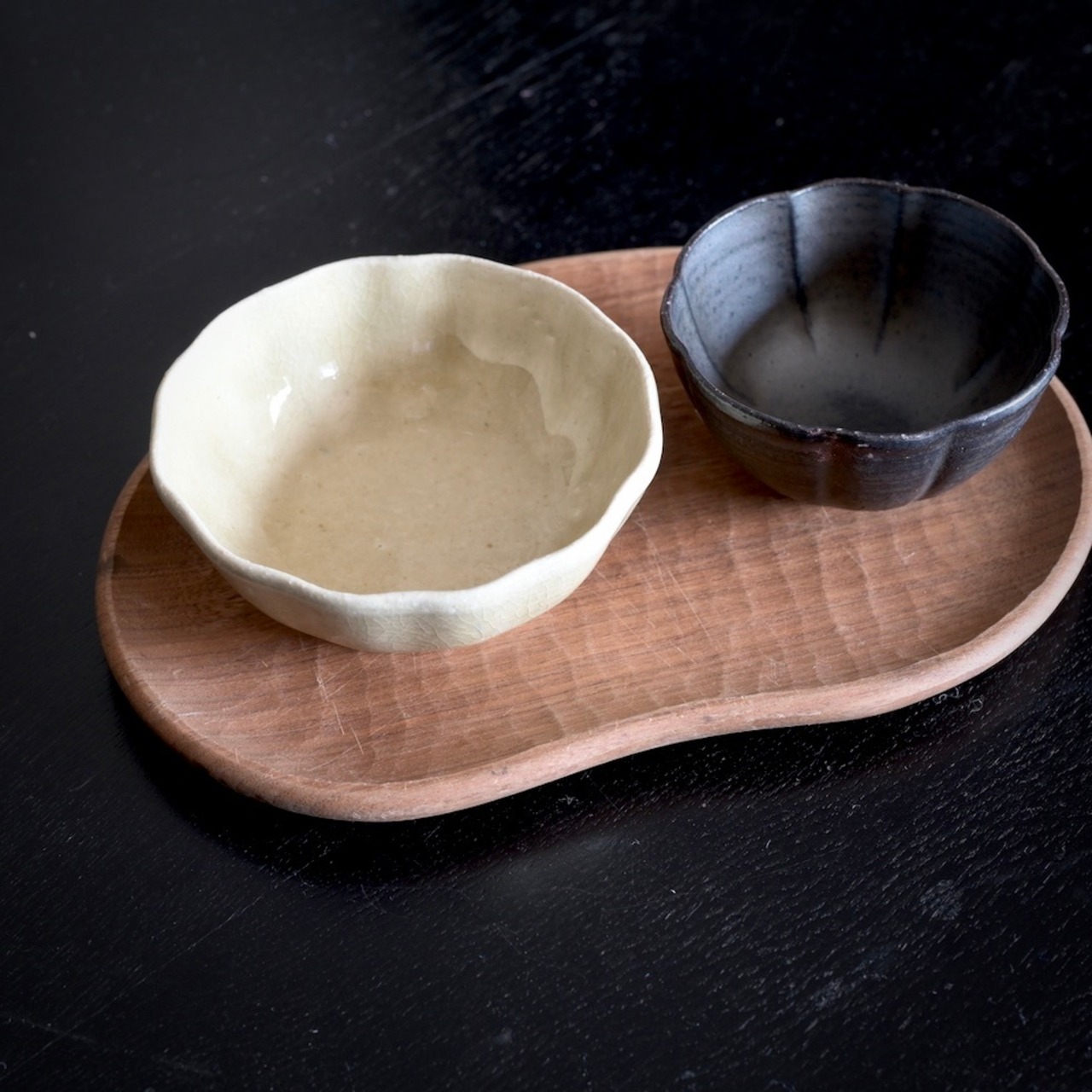 たくまポタリー 4寸鉢ひらひら鉢 灰釉